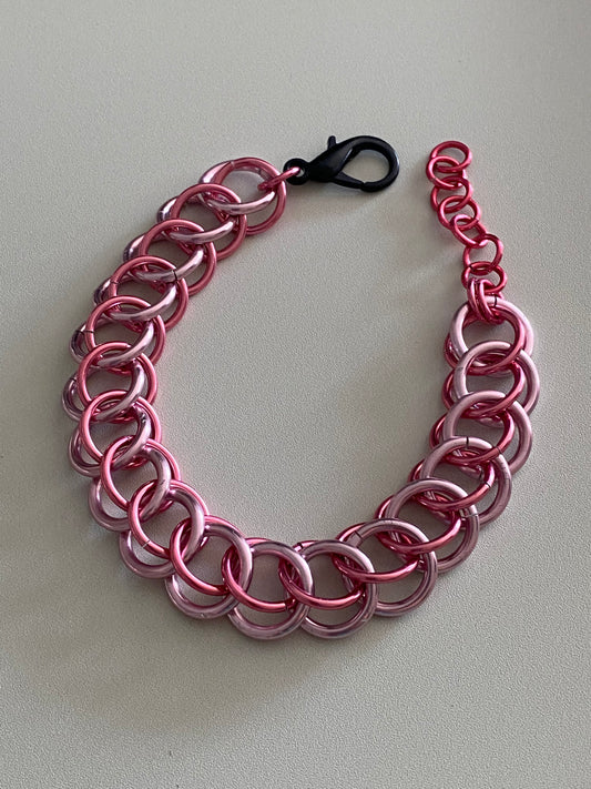 Double Weave Chainmail Bracelet in Pink